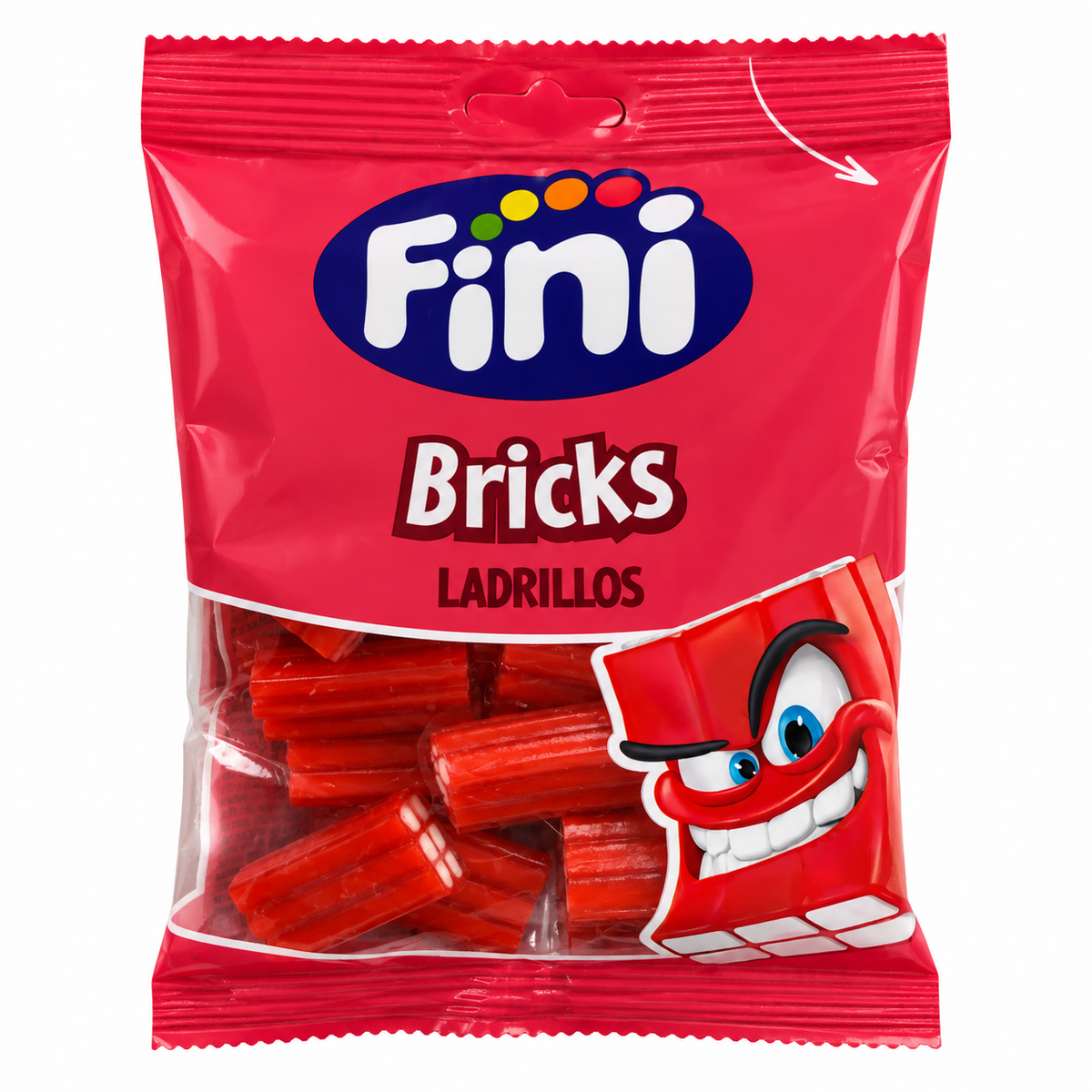 Fini Ladrillos Fresa Brillo 90 g – Glänzende Erdbeer-Fruchtgummi-Ziegelsteine