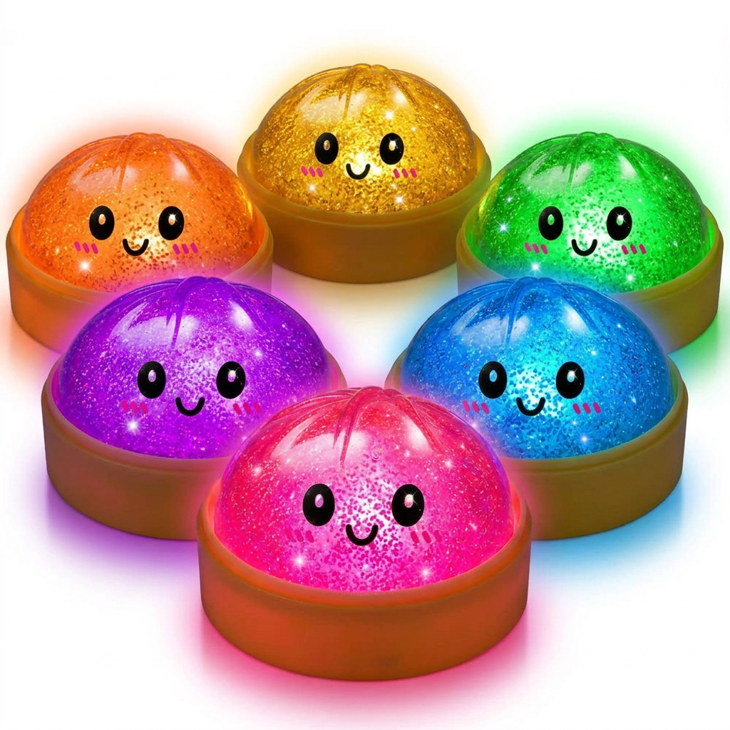 Rainbow Dumpling Mystery LED Squishy Bun – Glitter Edition