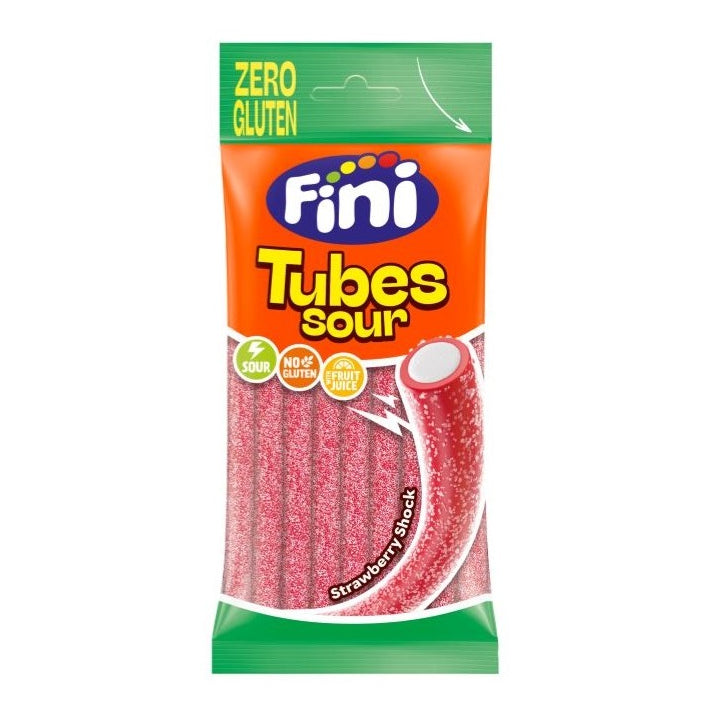 Fini Glutenfreie Gefüllte Erdbeer-Fruchtgummi-Stäbchen mit saurer Zuckerhülle 75 g