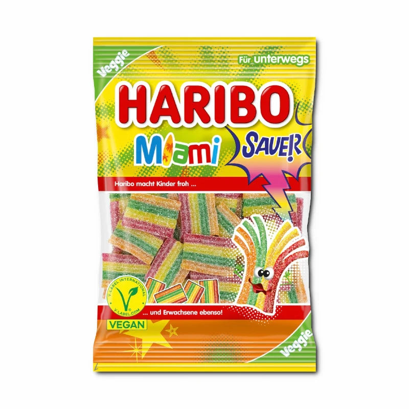 HARIBO Miami Sauer – Saure Fruchtgummi-Streifen – 85g 🌈