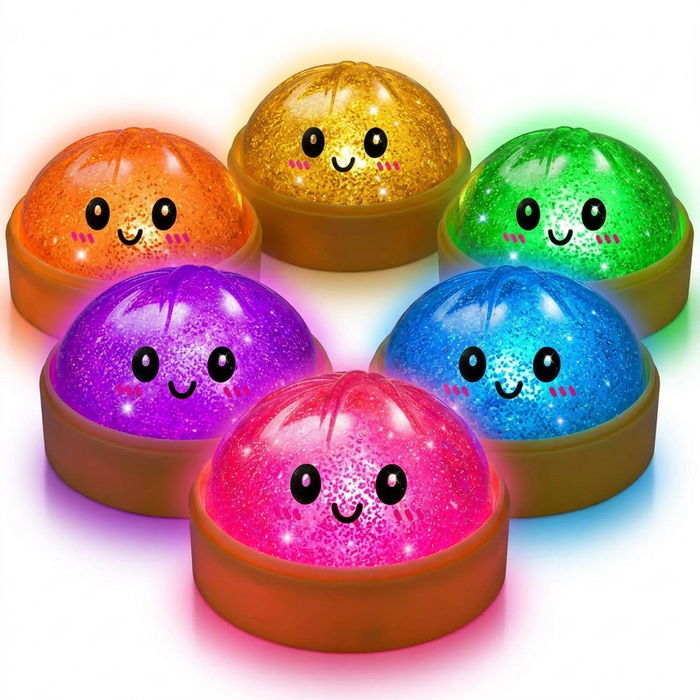Rainbow Dumpling Mystery LED Squishy Bun – Glitter Edition