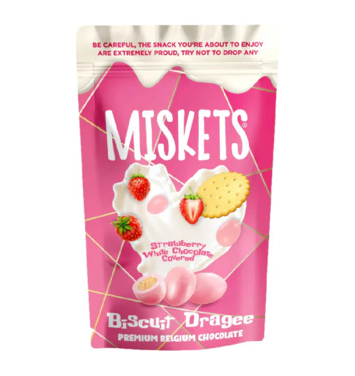 Miskets Strawberry White Chocolate Covered Biscuit Dragee 80g