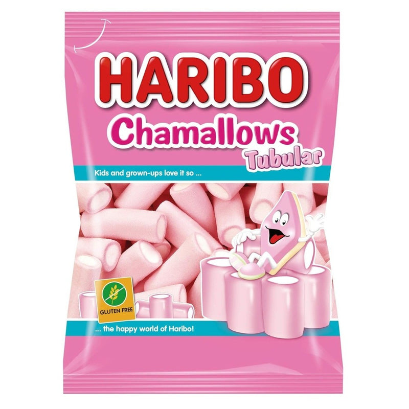 HARIBO Chamallows Tubular 90 g – Rosa Marshmallow-Röhrchen mit Erdbeer-Sahne-Geschmack