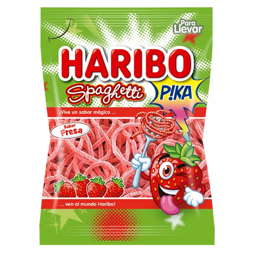 Haribo Saure Erdbeer-Fruchtgummi-Spaghetti 75 g – Süß-saure Erdbeerstreifen